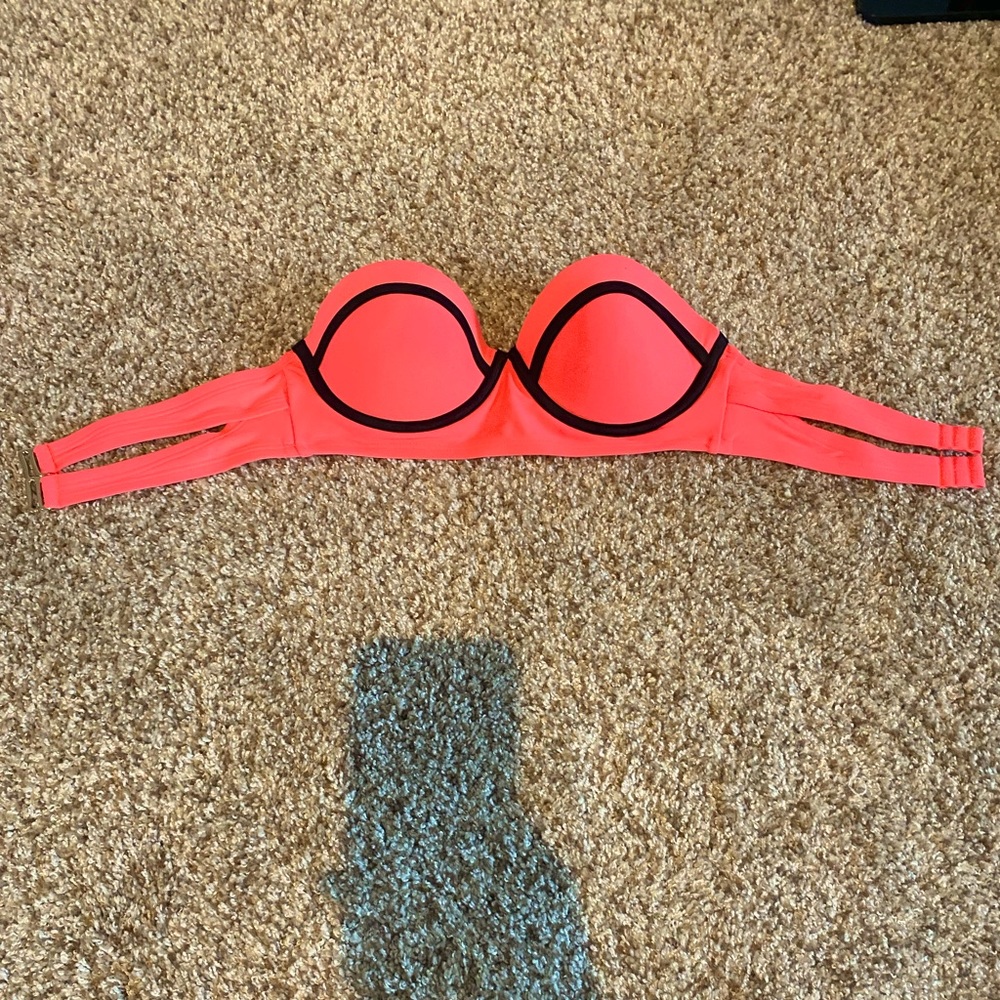 Cute Pink and Black Strapless Swimsuit Top